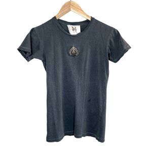 Figue Gray boho Embellished distressed Tee XS Cotton Womens Casual T-Shirt